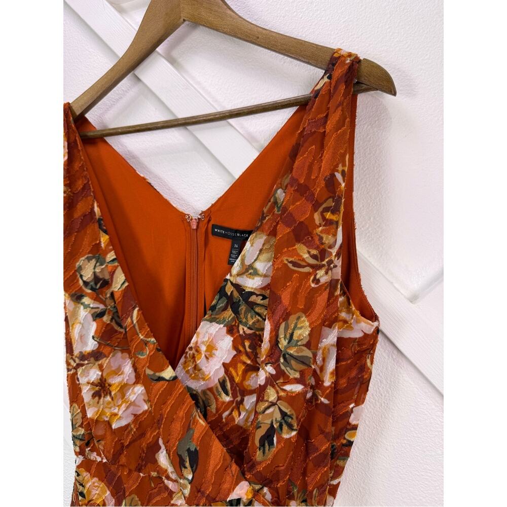 NWT White House Black Market Faux Wrap Floral Burnt Orange Midi Dress Size 14 - Picture 3 of 10
